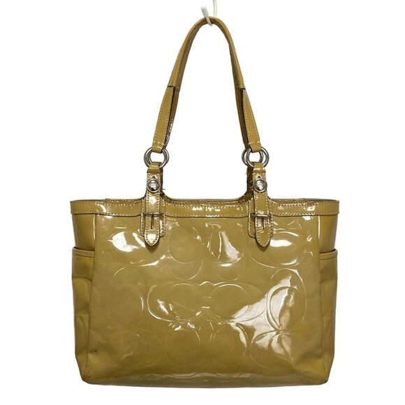 Auth COACH Gallery Embossed Patent East West Tote F16564 Dark yellow - Tote Bag - Picture 1 of 9